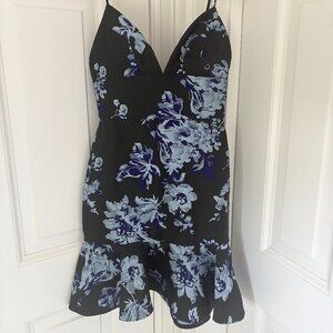 Mestiza NY Black and blue Jacquard Ruffle mini dress